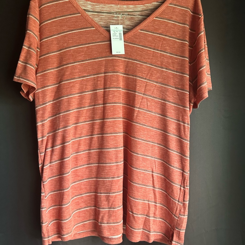 Maurices Red Striped V-Neck Top